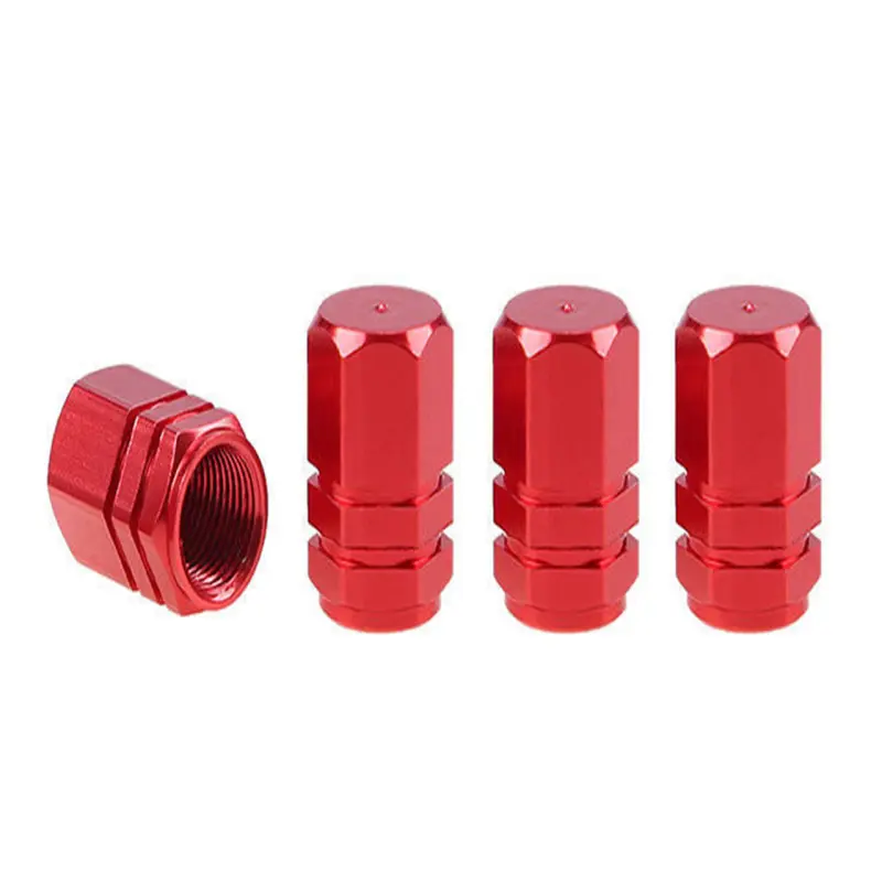 Set capacele auto pentru ventil hexagon rosu 4 bucv