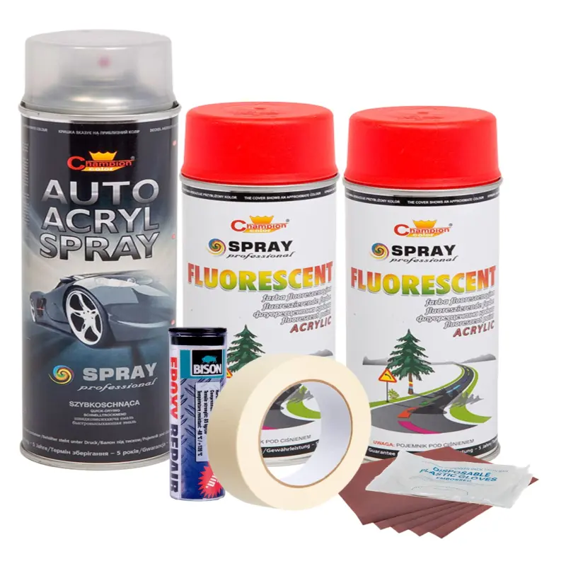 Kit complet reparatie si vopsire jante culoare rosu fluorescent, v2v