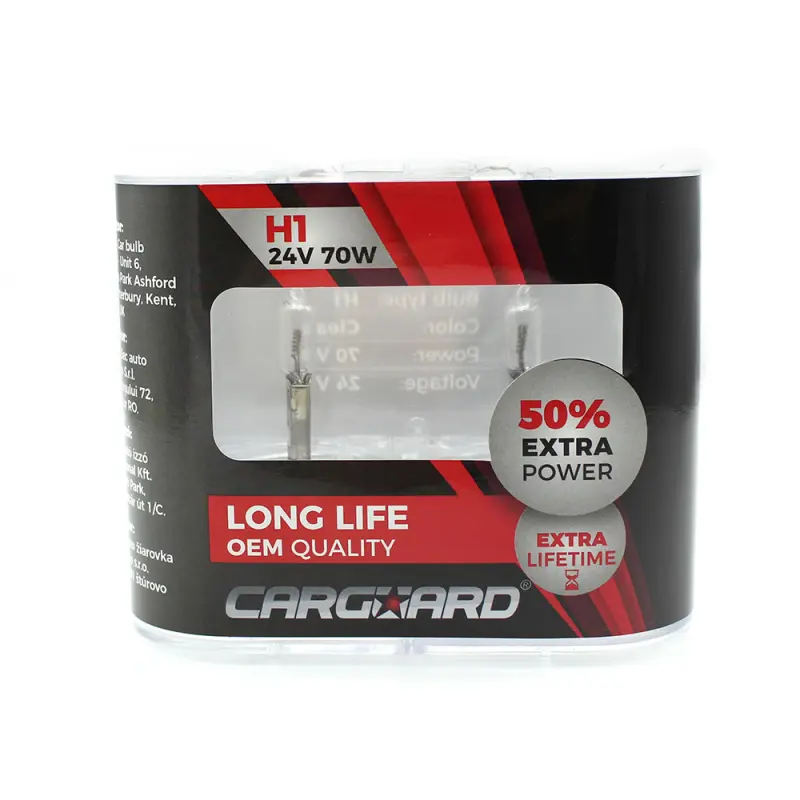 Set de 2 becuri halogen 24v -  h1, 70w, +50% intensitate - long life - carguardv