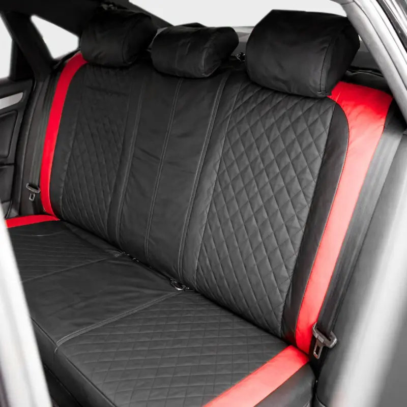 Set huse scaune auto premium, model diamond racer, design sportiv,  universale, ergonomice, piele ecologica matlasata, culoare negru/rosuv