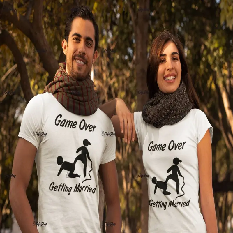 Game over getting married, set 2 tricouri cu mesaj, tgs109s