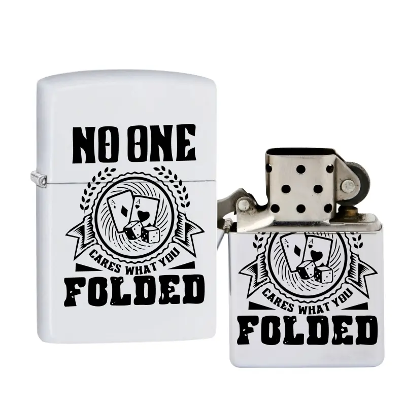 No one cares what you folded, bricheta metalica gravata laser cu mesaj
