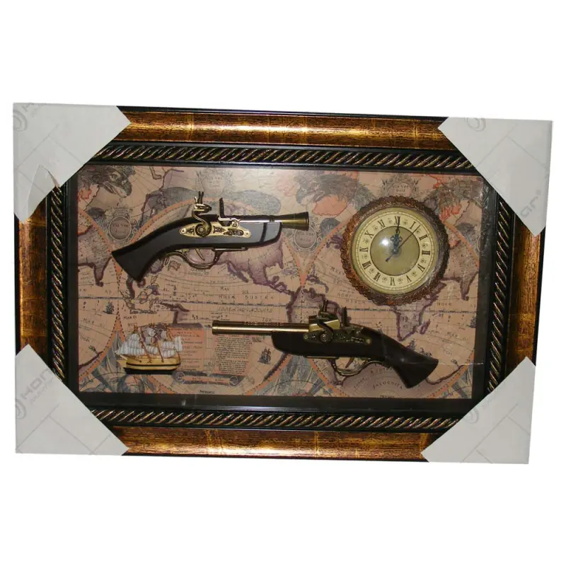 Tablou cu ceas si doua arme – design vintage