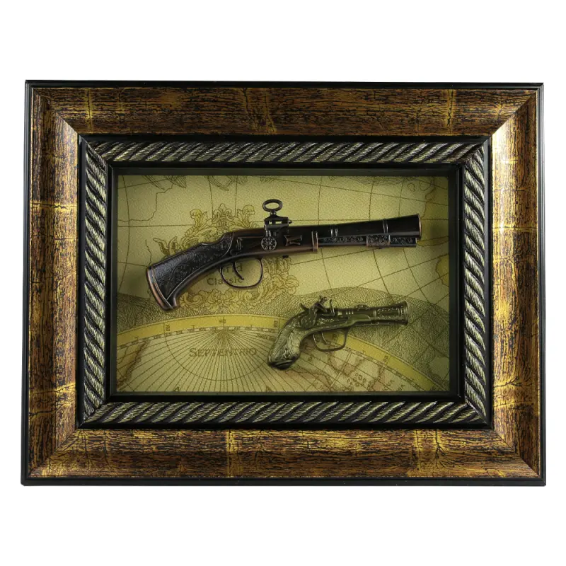 Tablou decorativ cu doua arme realizate din lemn si metal – design vintage cv