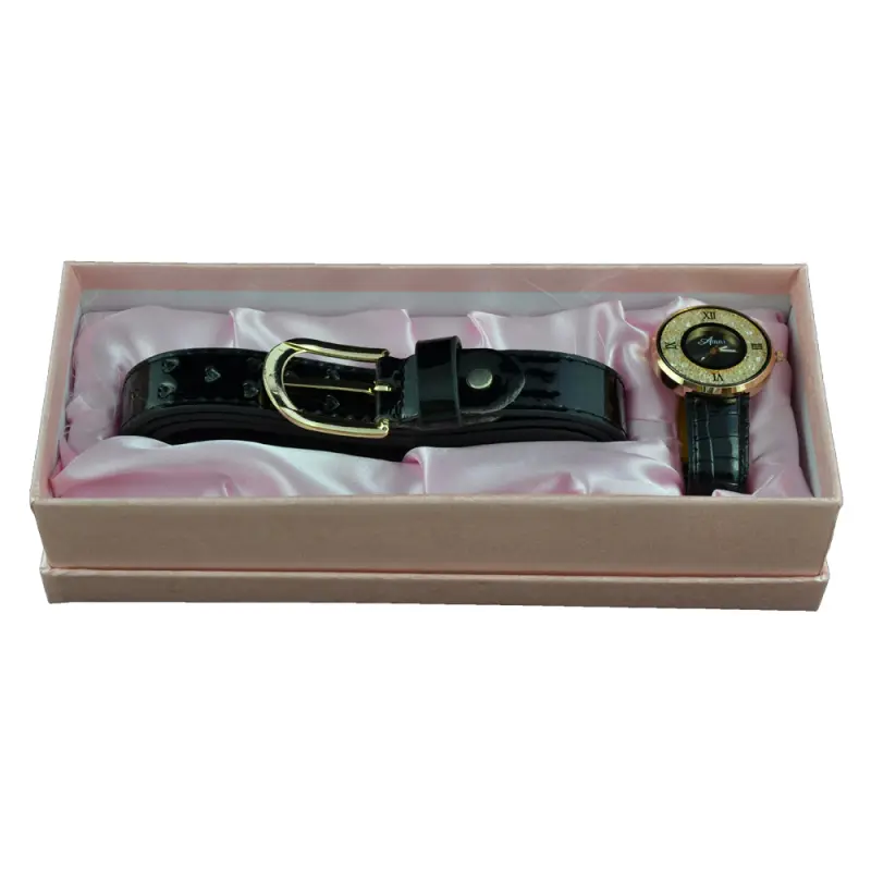 Set cadou femei, ceas si curea, black