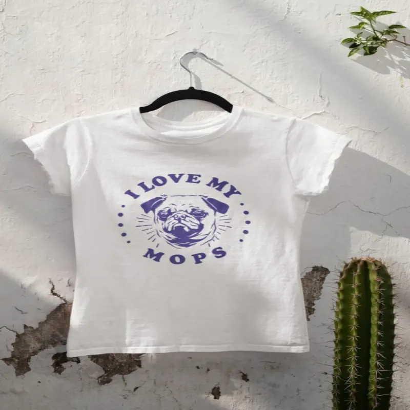 I love my mops, tricou alb cu mesajv