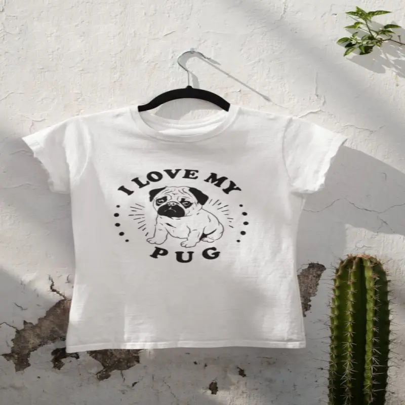I love my pug, tricou alb cu mesajv