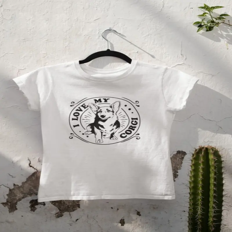 I love my corgi, tricou alb cu mesaj