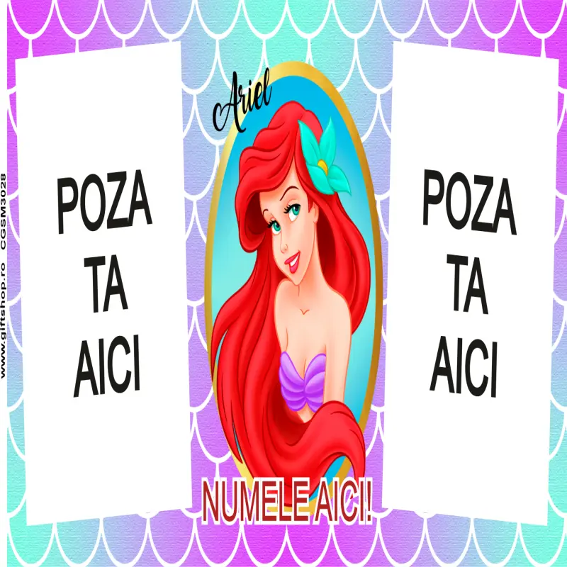 Ariel, model 3, cana din ceramica, 330ml, personalizata cu 2 poze si 1 textv