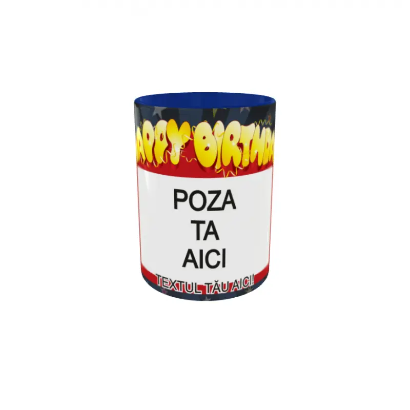 Happy birthday, model 8, cana din ceramica, 330ml, personalizata cu poza si textv