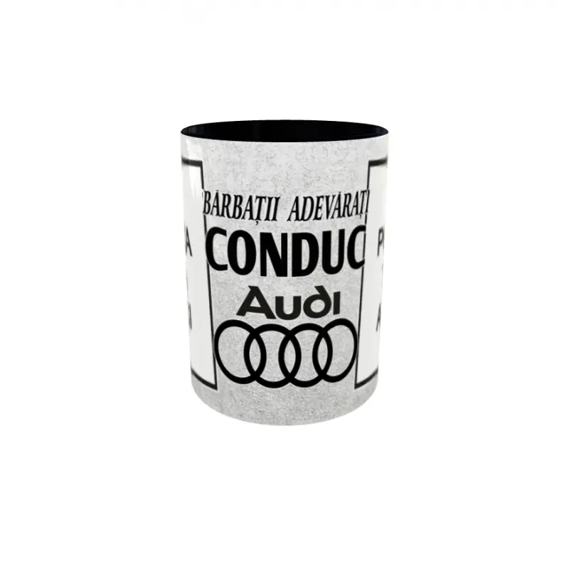 Barbati adevarati conduc audi, cana personalizata cu 2 poze si text, 330ml, model 3280v