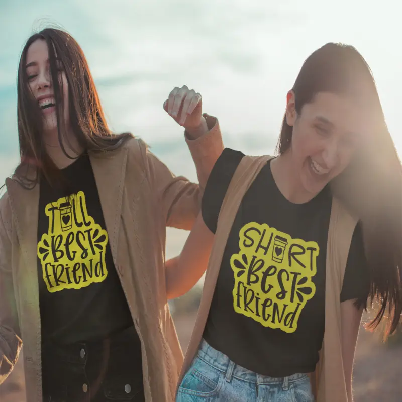 Short & tall best friends, set 2 tricouri cu mesaje.v