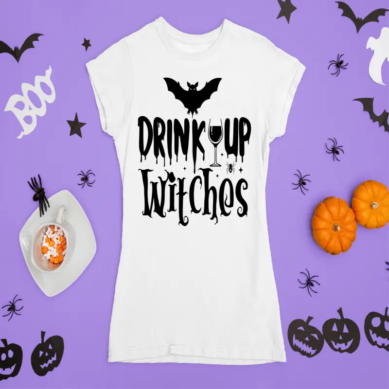 Drink up witches, tricou cu mesaj.