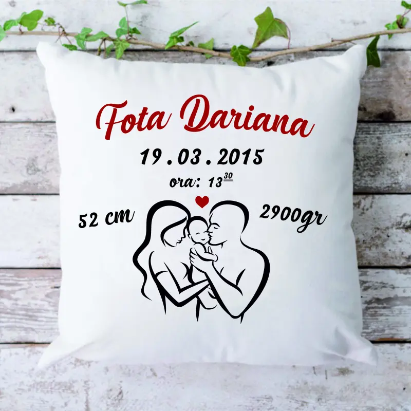 Nume si date de nastere, perna cu mesaj, 40 cmv