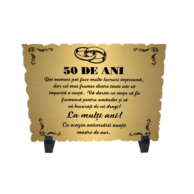 Aniversare 50 ani doi oameni pot face multe, placheta cu mesaj, model av