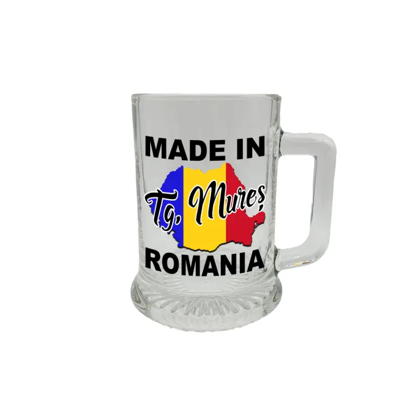 Made in tg. mures romania, halba cu mesajv