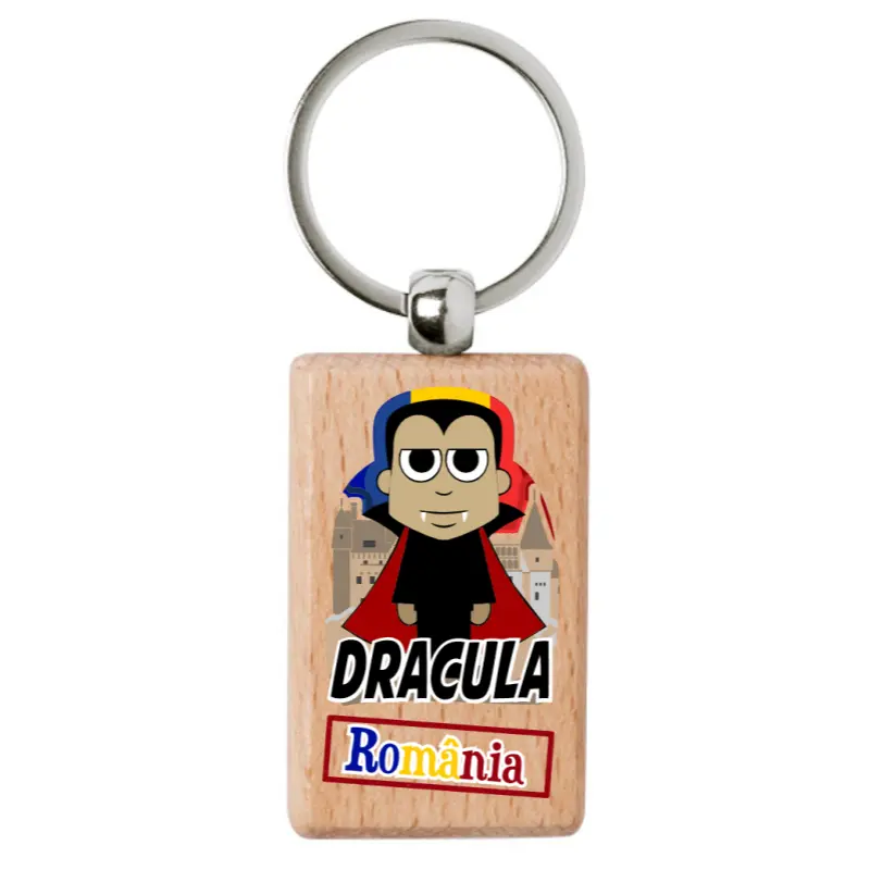 Dracula, romania, breloc din lemn, model 002v