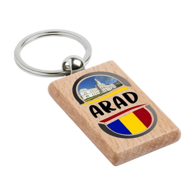 Arad romania, breloc din lemn, model 008v