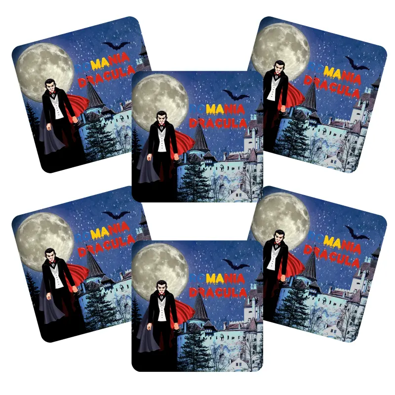 Dracula castelul bran, set 6 suporti coster din lemn, model a