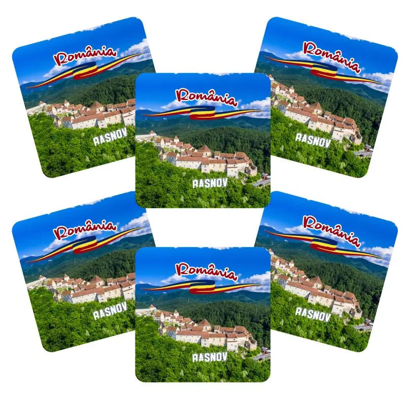 Rasnov romania, set 6 suporti coster din lemn, model 011