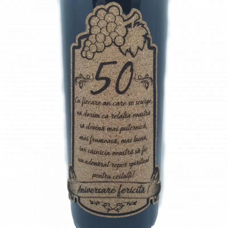 Aniversare fericita 50 de ani, eticheta pluta cu mesaj