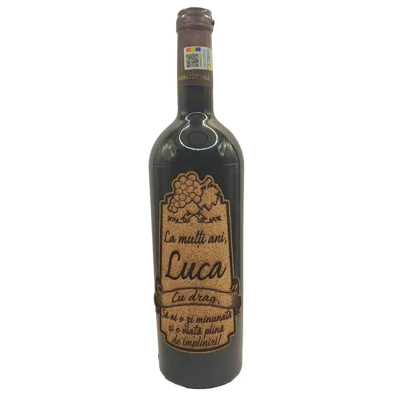 La multi ani luca, eticheta pluta cu mesajv