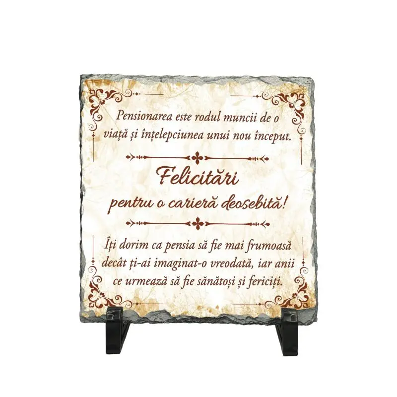 Felicitari pentru o cariera deosebita, piatra ardezie personalizata, cu mesaj model, pa055v