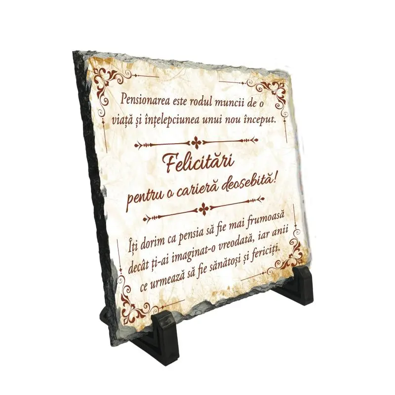 Felicitari pentru o cariera deosebita, piatra ardezie personalizata, cu mesaj model, pa055v