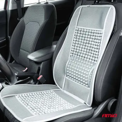 Husa scaun auto cu bile de masaj si suport lombar, dimensiuni 110 x 46 cm, culoare gri