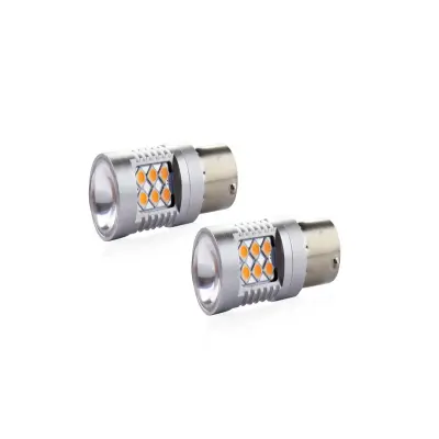 Set becuri auto cu led canbus compatibil p21w ba15s 24 smd 6.2w orange 12/24v, destinat competitiilor auto sau off-road