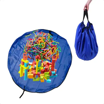 Covoras de joaca & sac pentru jucarii, 2in1, culoare albastra, diametru 150cm