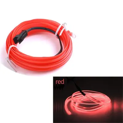 Fir neon auto "el wire" culoare rosie, lungime 2m, alimentare 12v, droser inclus