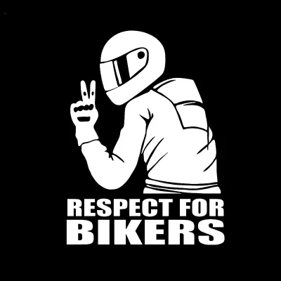 Sticker autoadeziv pentru vehicule off road, model "respect for bikers", dimensiune 17 x 12 cm, culoare alba