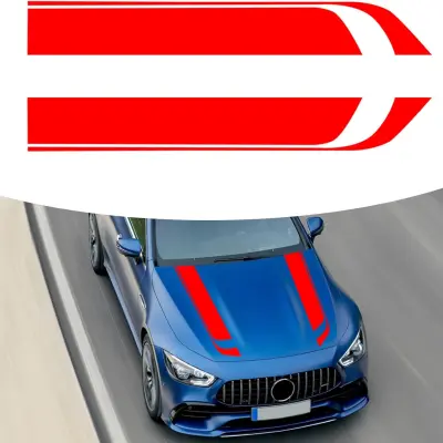 Set 2 stickere autoadezive tuning, model "hood stripes v1", dimensiune 85 x 12 cm, culoare rosie