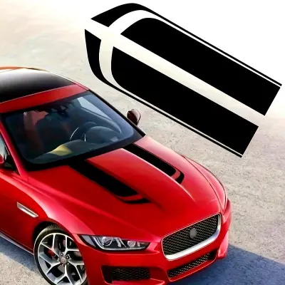 Set 2 stickere autoadezive tuning, model "hood stripes v1", dimensiune 85 x 12 cm, culoare neagra
