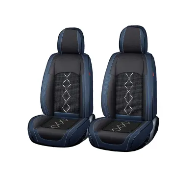 Huse auto premium 5 locuri carguard deluxe piele ecologica perforata si textil - negru - albastru inchis