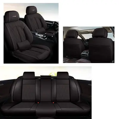 Huse auto premium 5 locuri carguard deluxe piele ecologica perforata - negru