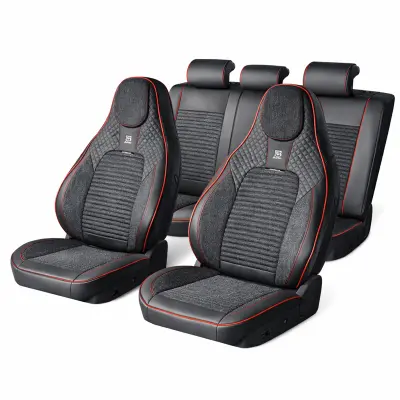 Set huse scaune auto premium, model blaze torque, design sportiv,  universale, ergonomice, piele ecologica cu insertii textile, culoare negru/rosu