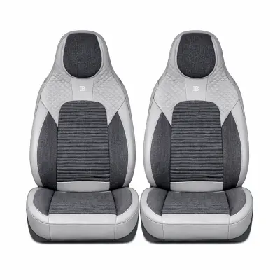 Set huse scaune auto premium, model blaze elite, design sportiv,  universale, ergonomice, piele ecologica cu insertii textile, culoare gri/crem
