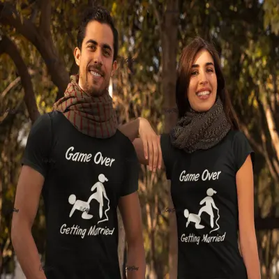 Game over getting married, set 2 tricouri cu mesaj, tgs109s