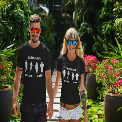 Marriage before after, tricou cu mesaj f