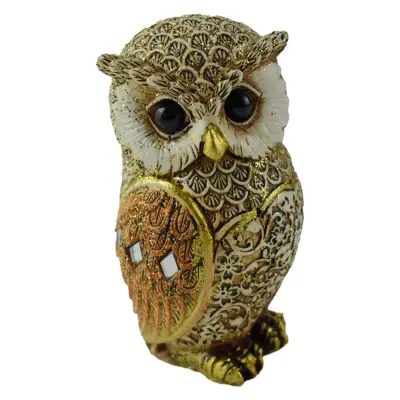 Figurina bufnita din rasina aurie 10 cm dreapta