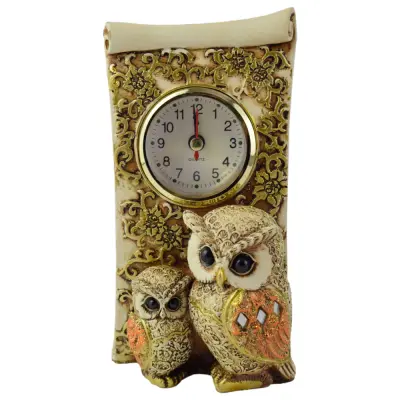 Ceas de masa din rasina decorat cu doua bufnite 17 cm