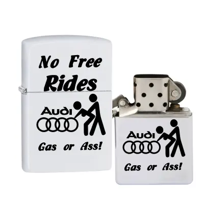 No free rides audi, bricheta metalica gravata laser cu mesaj