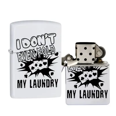 I don`t even fold my laundry, bricheta metalica gravata laser cu mesaj