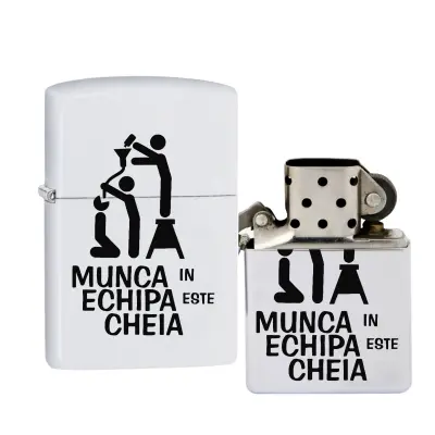 Munca in echipa, bricheta metalica gravata laser cu mesaj