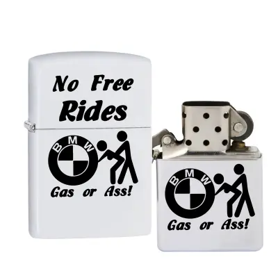 No free rides bmw, bricheta metalica gravata laser cu mesaj