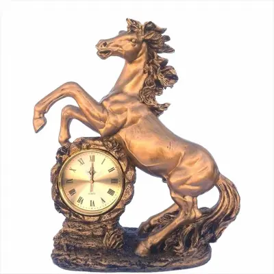Statueta cal cu ceas bronz, din rasina model b