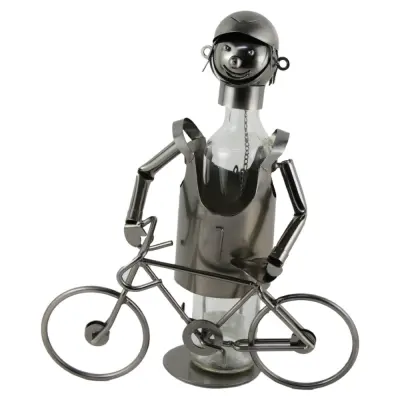 Biciclist cu bicicleta, suport pentru vin realizat din metal