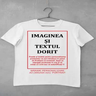 Tricou personalizat fata portrait, marime a3 290x420 mm in functie de grafica
